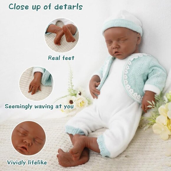 18Inch Realistic Full Body Silicone Reborn tan Baby Girl Closed Eyes Reborn Doll - Picture 4 of 7